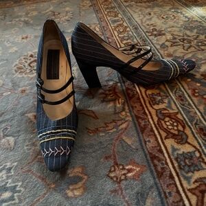 Christian Lacroix Blue Pinstripe Heels